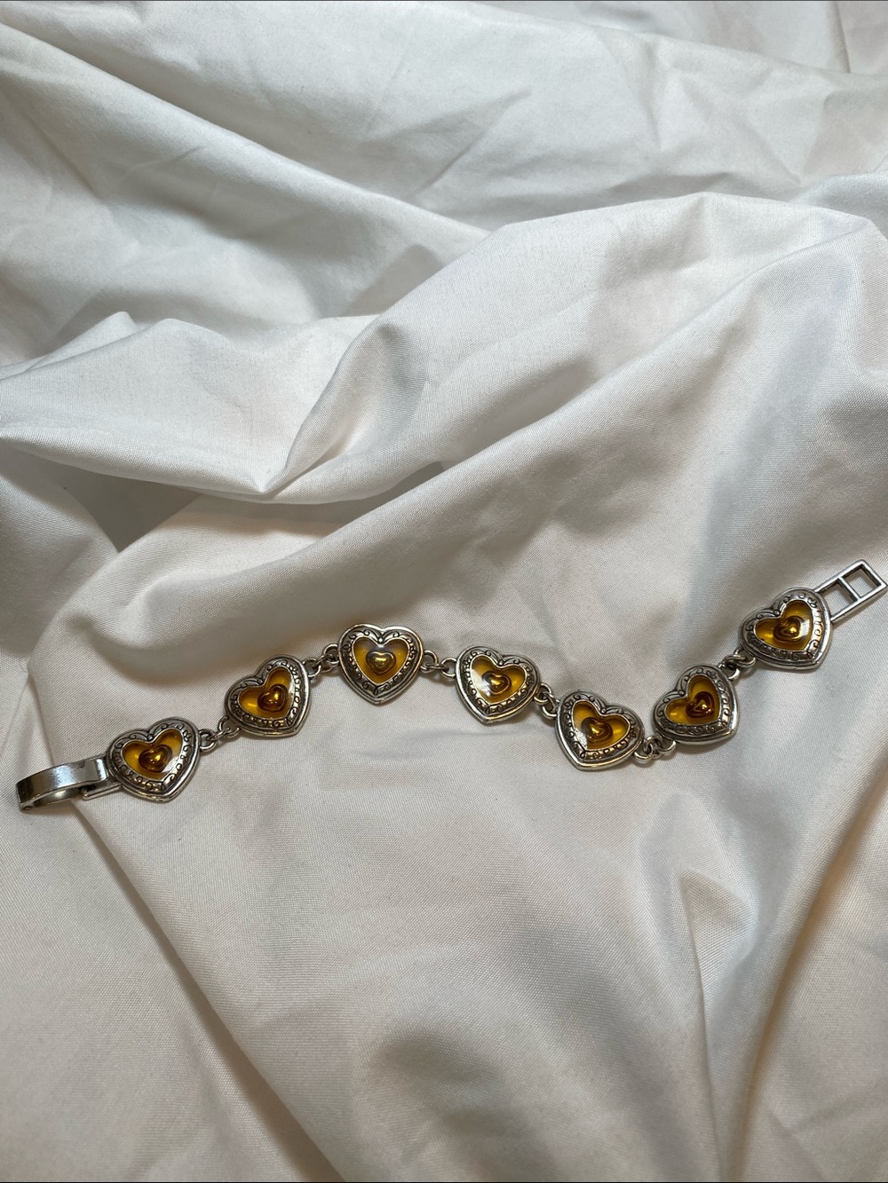 Brighton FREE FLOATING HEART Silver Plated Heart Link Lucite Love 8" Bracelet